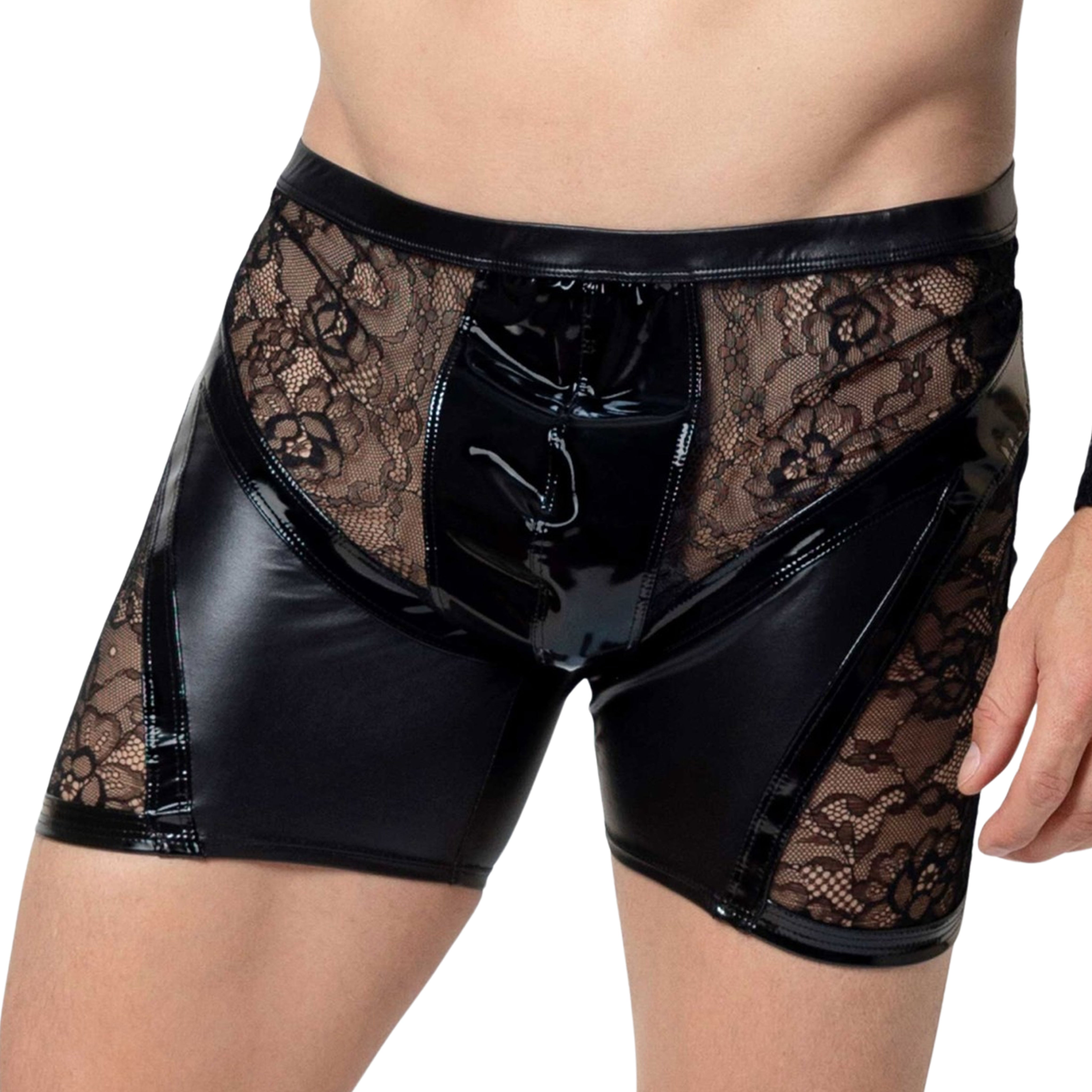 Jock Style PVC Boxers with Lace Panels