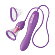 Silicone Vibrator with Clitoral Tongue Stimulator Pump- Purple