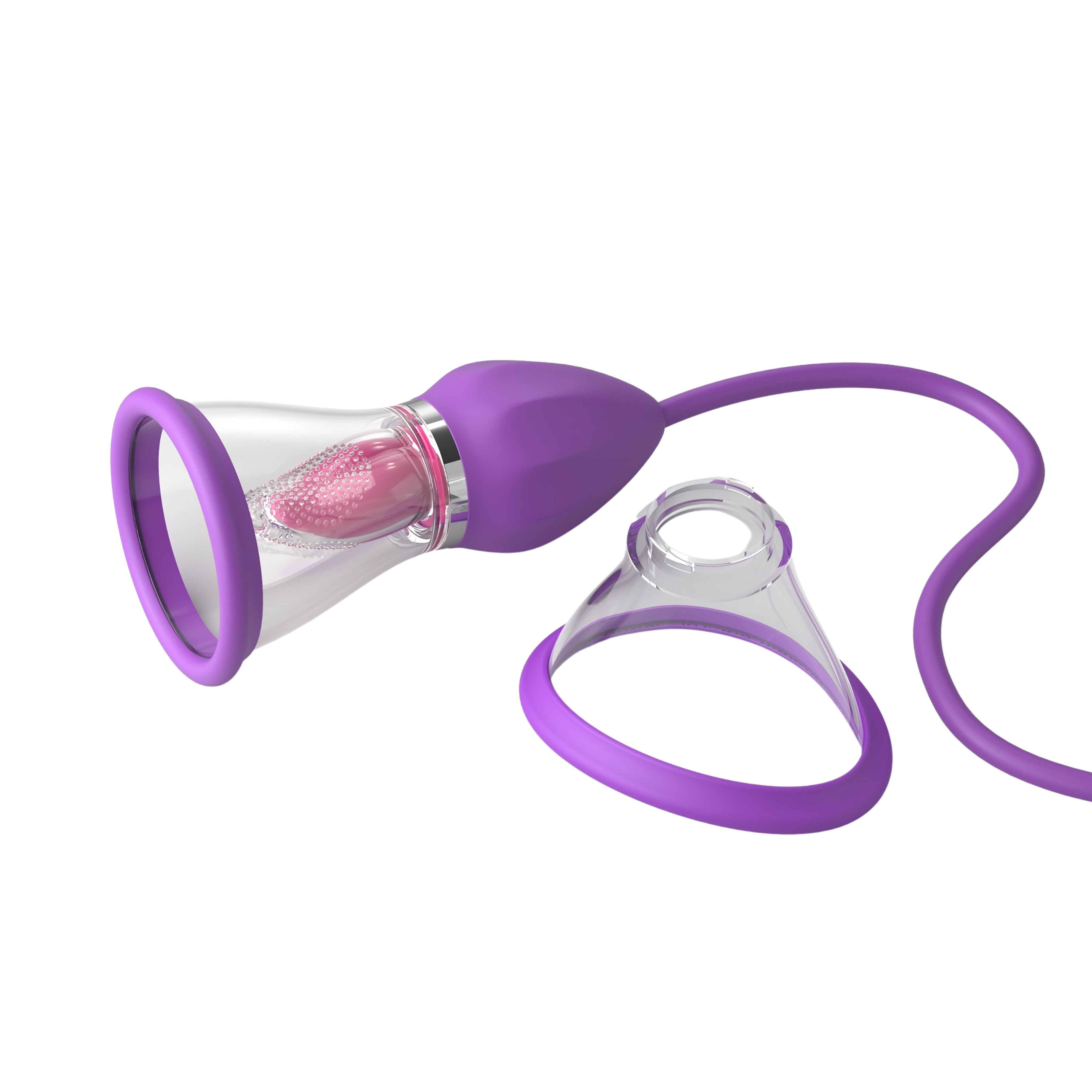 Silicone Vibrator with Clitoral Tongue Stimulator Pump- Purple