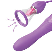 Silicone Vibrator with Clitoral Tongue Stimulator Pump- Purple