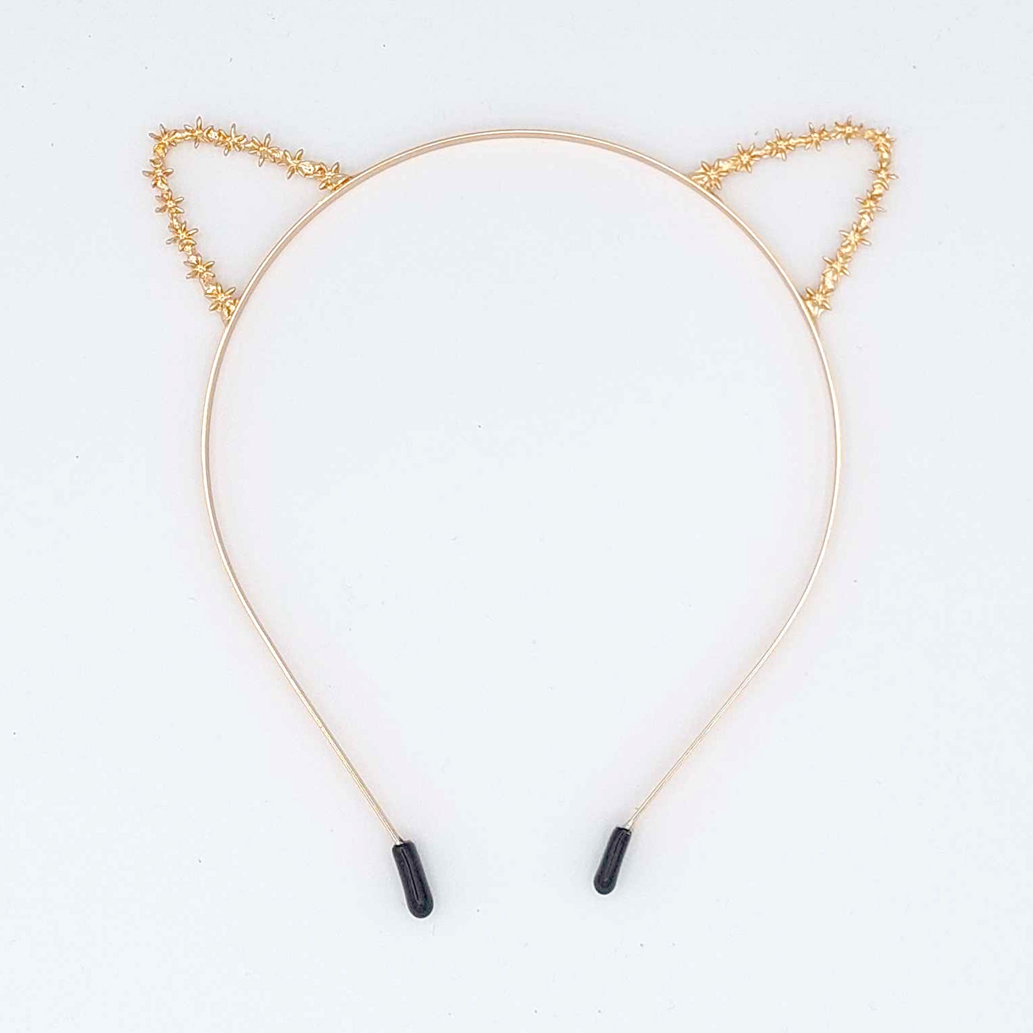 Flexible metallic headband hairband headgear kitty cat ears fun pet-play accessories halloween flowers rose-gold