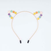 Flexible metallic headband hairband headgear kitty cat ears fun pet-play accessories halloween enamel flowers multi-color