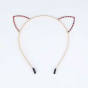 Flexible metallic headband hairband headgear kitty cat ears fun pet-play accessories halloween rhinestones red blue