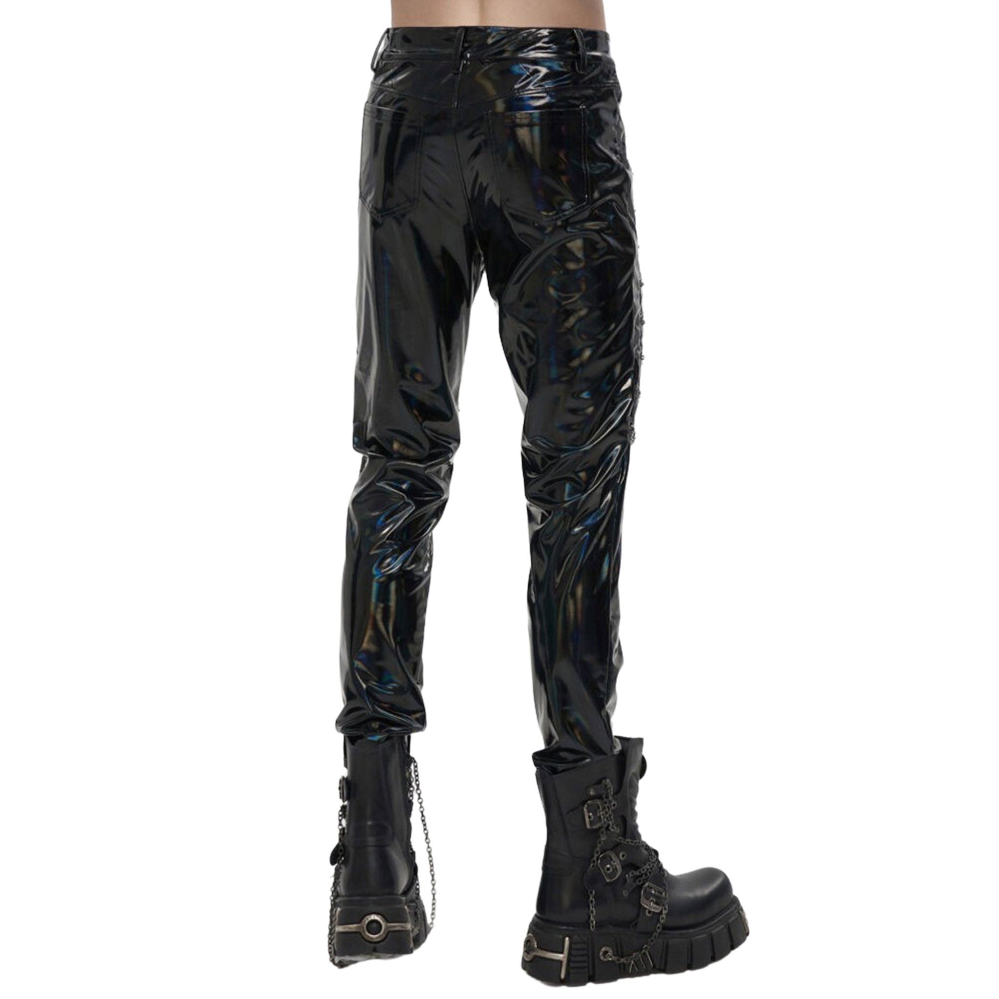 Holographic PVC Pants with Chain  Black