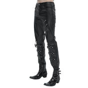 PVC vinyl wetlook matte shiny high-shine glossy synthetic faux leather coarse grain bottoms pants trousers straight-leg breeches second-skin zipper zippers legs straps goth gothic punk fetish fashion black