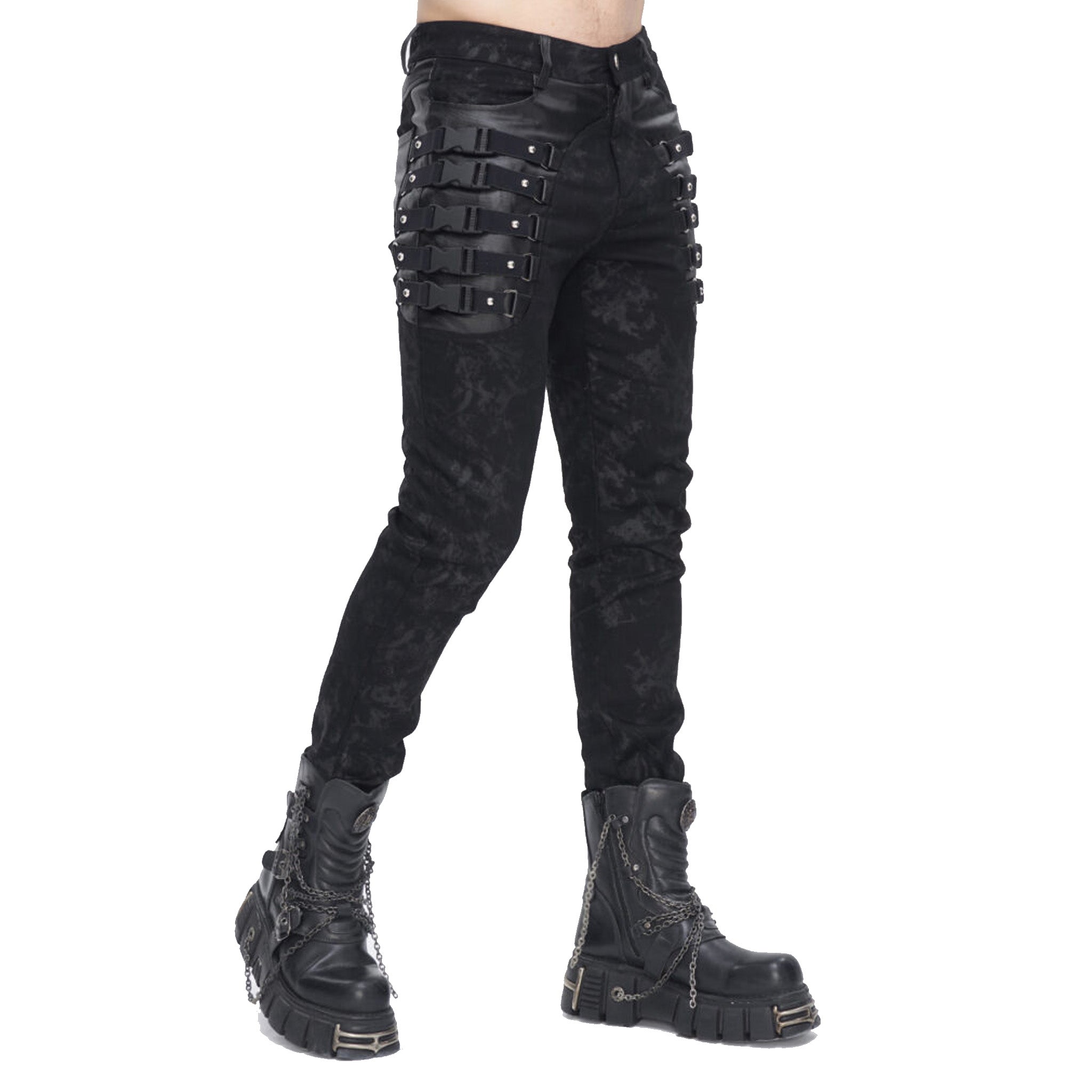 Slim Textured Pants with Side Buckles