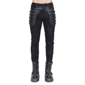 Slim Textured Pants with Side Buckles