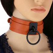 Leather PU-leather metallic-alloy accessories collar choker dual-layer lockplate O-ring adjustable buckle wide colorful matte-finish layered versatile trendy edgy daring fetish fashion alt-fashion alternative punk goth gothic festival bedroom dungeon clubbing clubwear casual everyday bondage bondage-collar bdsm bdsm-gear bdsm-toys bdsm-fashion costume cosplay halloween halloween-accessories gifts unisex black-ring orange