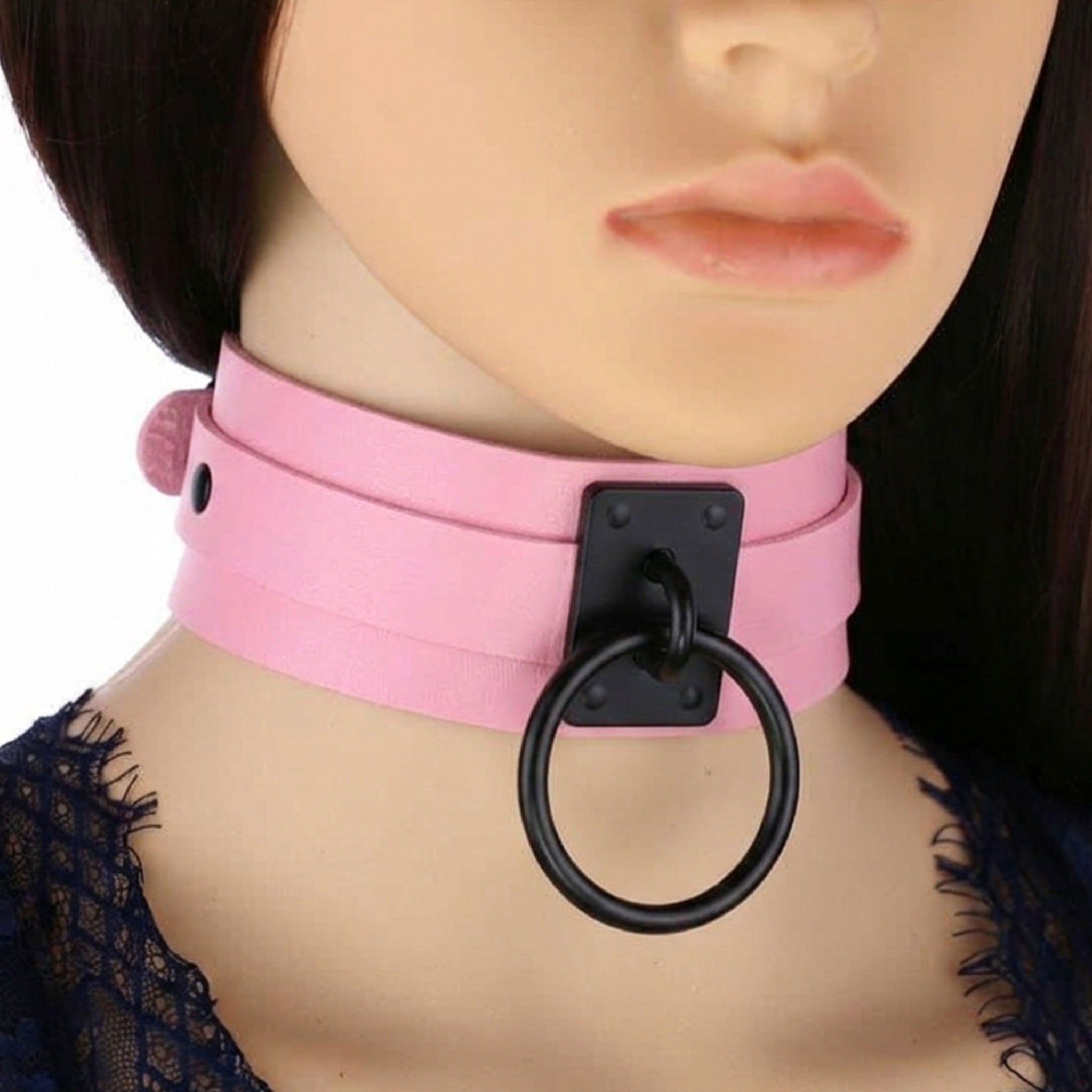 Leather PU-leather metallic-alloy accessories collar choker dual-layer lockplate O-ring adjustable buckle wide colorful matte-finish layered versatile trendy edgy daring fetish fashion alt-fashion alternative punk goth gothic festival bedroom dungeon clubbing clubwear casual everyday bondage bondage-collar bdsm bdsm-gear bdsm-toys bdsm-fashion costume cosplay halloween halloween-accessories gifts unisex black-ring pink