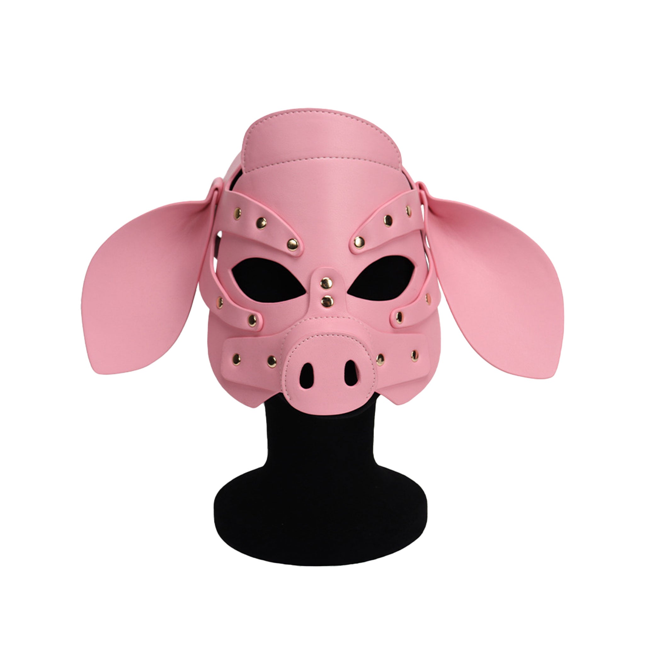 PU leather mask hood pig piggy riveted adjustable buckle transform animal anthro otherkin furry yiff yiffing dehumanization dehumanize dehumanizing anonymizing bondage bdsm bdsm-gear pet-play pink baby-pink