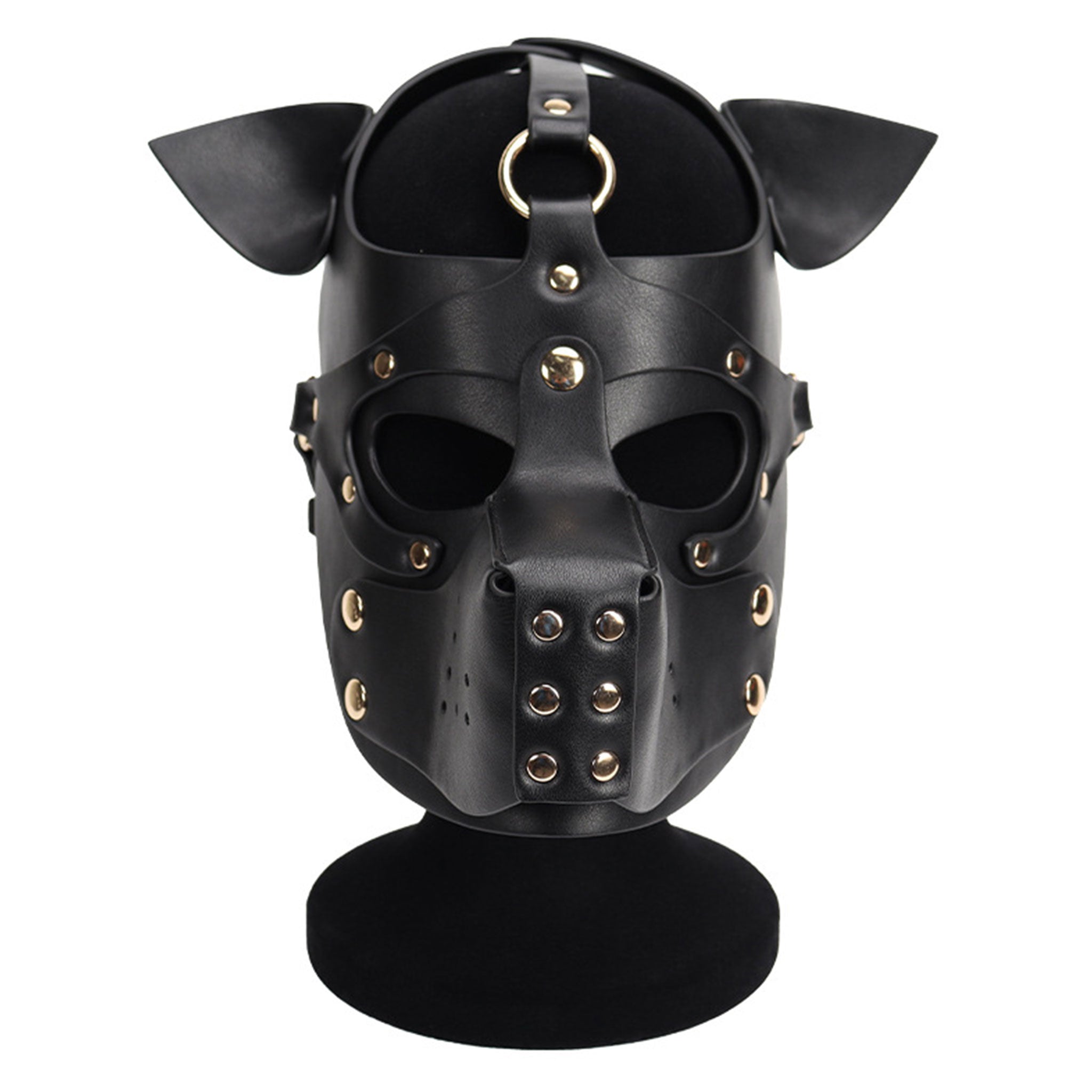 Leather PU-leather studded-leather accessories headgear head-gear mask hood studded studs riveted detachable removable snap-button press-stud snout flexible-ears D-ring O-ring adjustable buckle flexible bondage bdsm bdsm-gear bdsm-toys kink kinky kinky-play costume cosplay halloween halloween-couture animal furry yiff pup puppy pup-play pet-play roleplay role-play couples couples-play adult-toys unisex black