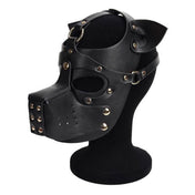 Leather PU-leather studded-leather accessories headgear head-gear mask hood studded studs riveted detachable removable snap-button press-stud snout flexible-ears D-ring O-ring adjustable buckle flexible bondage bdsm bdsm-gear bdsm-toys kink kinky kinky-play costume cosplay halloween halloween-couture animal furry yiff pup puppy pup-play pet-play roleplay role-play couples couples-play adult-toys unisex black
