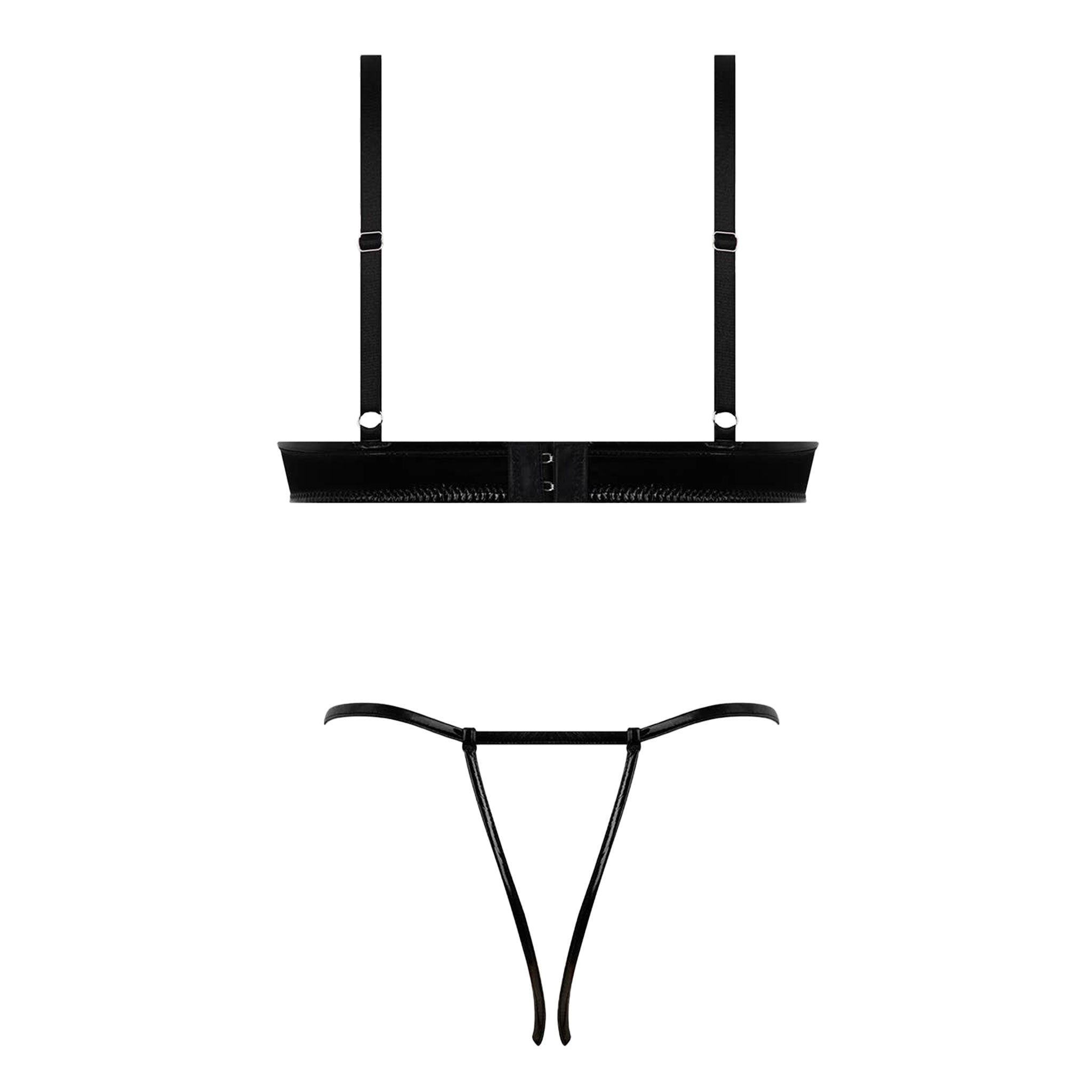 pvc bra lace-up crotchless panty set patent vinyl lingerie shiny underwire grommet strappy fetishwear sexy edgy cyber latex look fetish factory