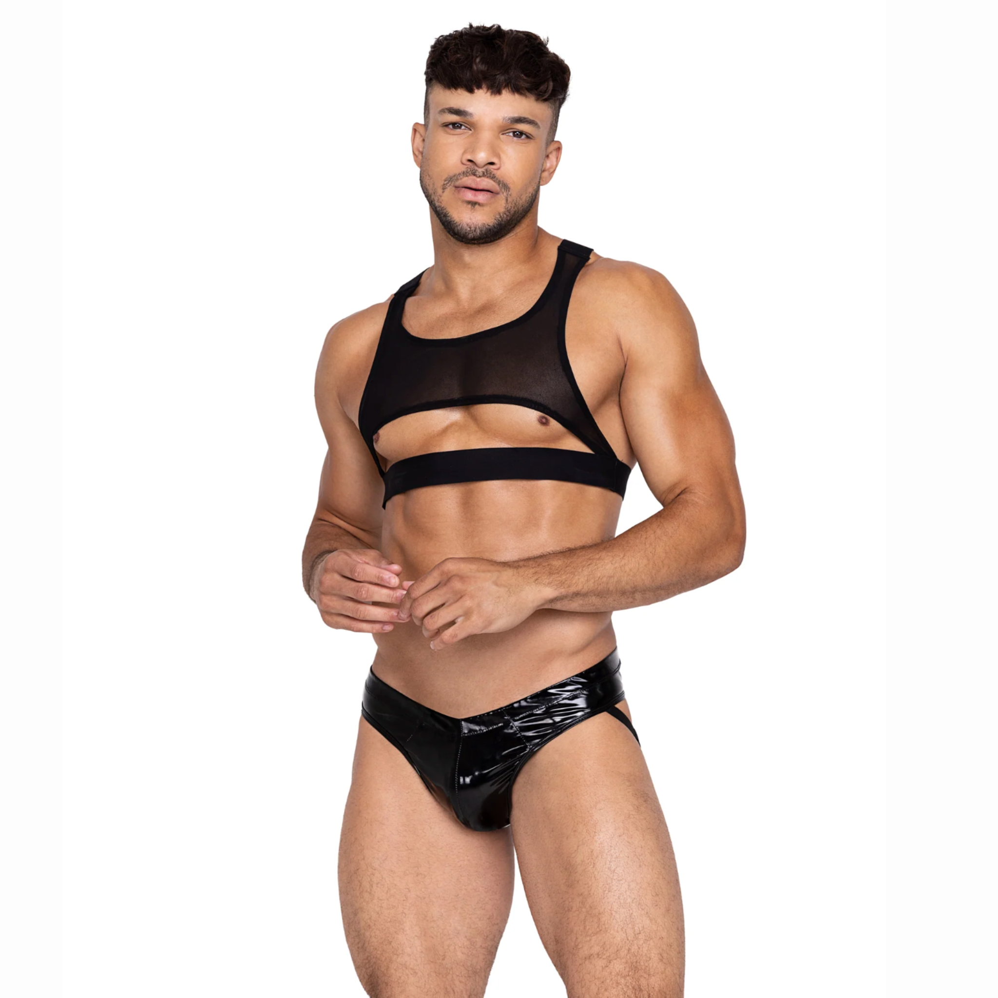 pvc briefs shiny nylon contoured pouch elastic waistband back straps open rear fetish men’s underwear sexy pvc lingerie