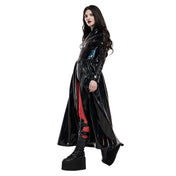 Wetlook PVC vinyl polyester elastane dress maxi-dress coat corset lace-up laceup laced-back longsleeve long-sleeve sleeves sleeved contrast-piping gathered-seams front-zip full-zip zipper phurba-zip heart-shaped high-collar high-gloss shiny glossy rave ravewear rave-wear gorgeous cyber cyber-punk matrix costume cosplay halloween female femme feminine women black AB oilslick oil-slick