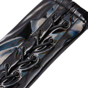 Wetlook PVC vinyl polyester elastane dress maxi-dress coat corset lace-up laceup laced-back longsleeve long-sleeve sleeves sleeved contrast-piping gathered-seams front-zip full-zip zipper phurba-zip heart-shaped high-collar high-gloss shiny glossy rave ravewear rave-wear gorgeous cyber cyber-punk matrix costume cosplay halloween female femme feminine women black AB oilslick oil-slick