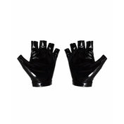 PVC vinyl gloves fingerless grommets knuckles open-back ventilated snap-button press-button stretchy female feminine femme women daring kink kinky kinkwear kinky-gear costume cosplay halloween accessories black gold