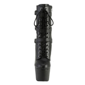 PVC lace-up booties high heel, triple buckle fetish ankle boots, 7-inch stiletto heel platform shoes, glossy PVC ankle boots with zipper, clubwear platform boots fetish fashion, Fetish Factory stiletto ankle boot collection