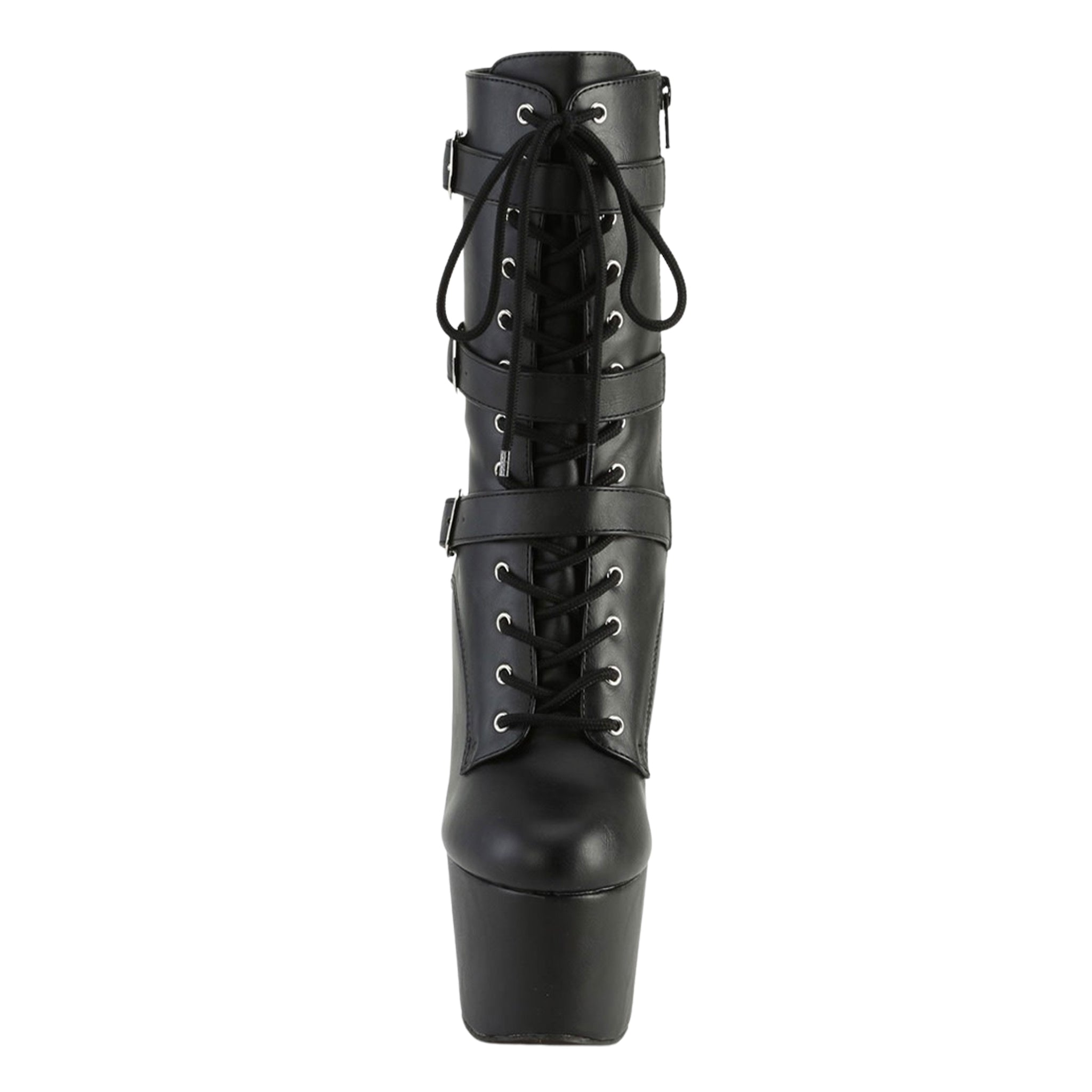 PVC lace-up booties high heel, triple buckle fetish ankle boots, 7-inch stiletto heel platform shoes, glossy PVC ankle boots with zipper, clubwear platform boots fetish fashion, Fetish Factory stiletto ankle boot collection