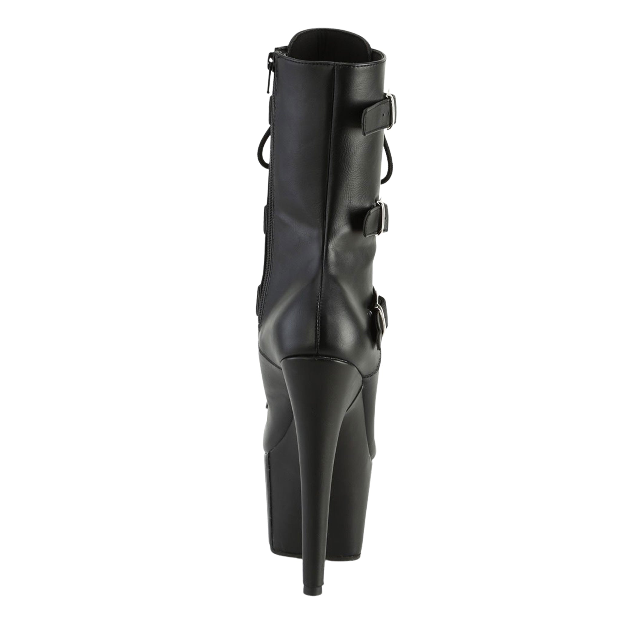 PVC lace-up booties high heel, triple buckle fetish ankle boots, 7-inch stiletto heel platform shoes, glossy PVC ankle boots with zipper, clubwear platform boots fetish fashion, Fetish Factory stiletto ankle boot collection