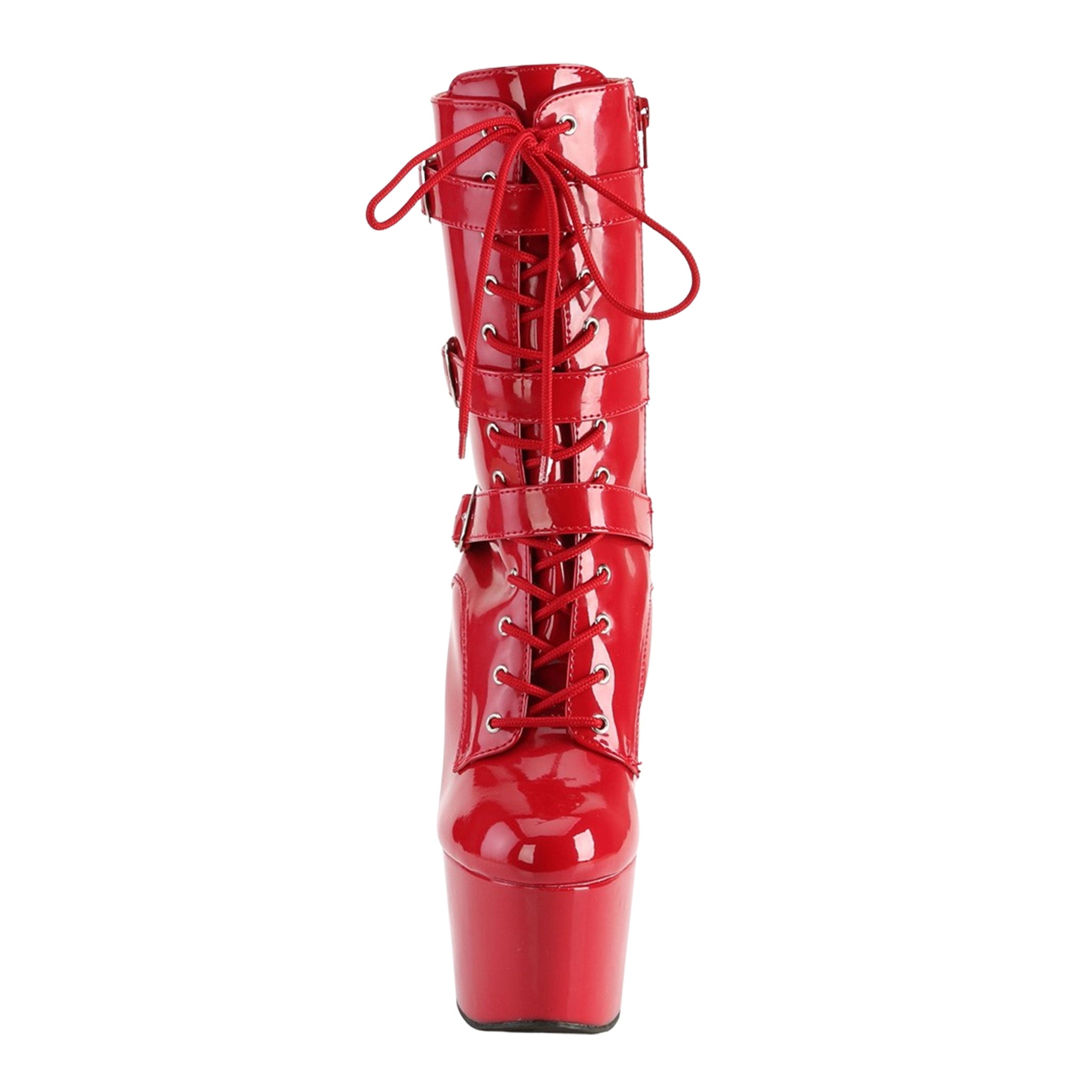 PVC lace-up booties high heel, triple buckle fetish ankle boots, 7-inch stiletto heel platform shoes, glossy PVC ankle boots with zipper, clubwear platform boots fetish fashion, Fetish Factory stiletto ankle boot collection