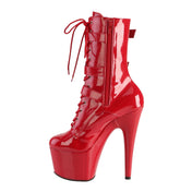 PVC lace-up booties high heel, triple buckle fetish ankle boots, 7-inch stiletto heel platform shoes, glossy PVC ankle boots with zipper, clubwear platform boots fetish fashion, Fetish Factory stiletto ankle boot collection