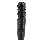 Synthetic PVC PU-leather shoes ankle-boots booties platform high-heel stiletto platform-instep platform-shoes lace-up laceup adjustable buckle inside-zip zipper shiny glossy matte-glossy fetish fashion alt-fashion alternative punk goth gothic cyber cyberpunk clubwear clubbing female femme feminine womens black