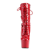 Synthetic PVC PU-leather shoes ankle-boots booties platform high-heel stiletto platform-instep platform-shoes lace-up laceup adjustable buckle inside-zip zipper shiny glossy high-gloss fetish fashion alt-fashion alternative punk goth gothic cyber cyberpunk clubwear clubbing female femme feminine womens red