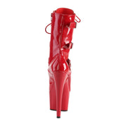 Synthetic PVC PU-leather shoes ankle-boots booties platform high-heel stiletto platform-instep platform-shoes lace-up laceup adjustable buckle inside-zip zipper shiny glossy high-gloss fetish fashion alt-fashion alternative punk goth gothic cyber cyberpunk clubwear clubbing female femme feminine womens red
