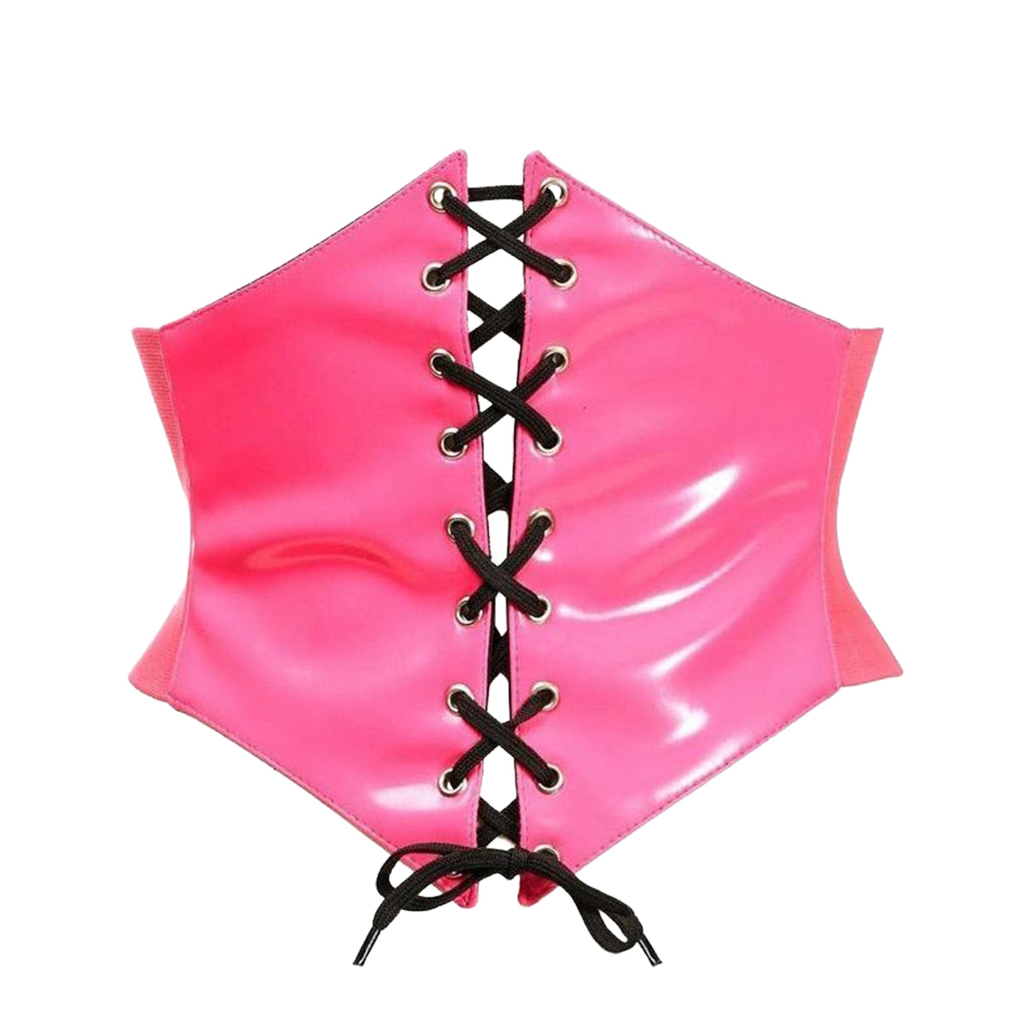 Polyester cotton cotton-twill elastic nylon-cording accessories tops cincher corset lace-up front-laceup back-closure snap-button press-stud naughty dress-up stretchy snug-fit comfortable fetish fashion alt-fashion punk cyber cyberpunk cyber-punk raver-babe rave ravewear neon-hex bondage bdsm kink kinky kinky-gear kinkwear costume cosplay halloween anime candy unisex pink barbie-pink 