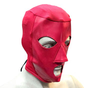 Lycra PVC vinyl nylon-cording metallic-grommets accessories headgear head-gear hood mask full-face anatomical raised-nose nose-guard back-laceup lace-up functional eye-catching shiny glossy breathable fetish fashion alt-fashion bondage bdsm bdsm-gear bdsm-fashion bdsm-toys kink kinky kinkwear kink-wear kinky-play costume cosplay halloween unisex red