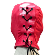 Lycra PVC vinyl nylon-cording metallic-grommets accessories headgear head-gear hood mask full-face anatomical raised-nose nose-guard back-laceup lace-up functional eye-catching shiny glossy breathable fetish fashion alt-fashion bondage bdsm bdsm-gear bdsm-fashion bdsm-toys kink kinky kinkwear kink-wear kinky-play costume cosplay halloween unisex red