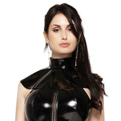PVC vinyl polyester polyurethane elastane accessories neck bib collar mantle snap-button press-stud glossy shiny sexy comfortable fetish fashion alt-fashion bondage bdsm kink kinky kinky-play costume cosplay halloween uniform nun sacrilege sith star-wars female femme feminine womens black