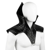 PVC vinyl polyurethane polyester polyamid-lining ester-foam accessories top outerwear collar shoulder pointed-shoulder shoulder-collar mantle ribbed D-ring high-neck triangle triangular zipper front-zip shiny glossy futuristic soft costume cosplay halloween pharaoh tatjana-wernecke male masculine masc mens guys dudes unisex black