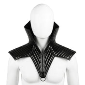 PVC vinyl polyurethane polyester polyamid-lining ester-foam accessories top outerwear collar shoulder pointed-shoulder shoulder-collar mantle ribbed D-ring high-neck triangle triangular zipper front-zip shiny glossy futuristic soft costume cosplay halloween pharaoh tatjana-wernecke male masculine masc mens guys dudes unisex black