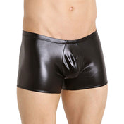Polyester spandex wetlook wet-look faux-leather polyester-blend blended-fabric lingerie intimates underwear bottoms shorts boxer-briefs boxers crotch-pouch four-way shiny glossy stretch fetish fashion alt-fashion bdsm bdsm-fashion kinky kink erotic exotic male masculine masc mens menswear guys dudes gay black