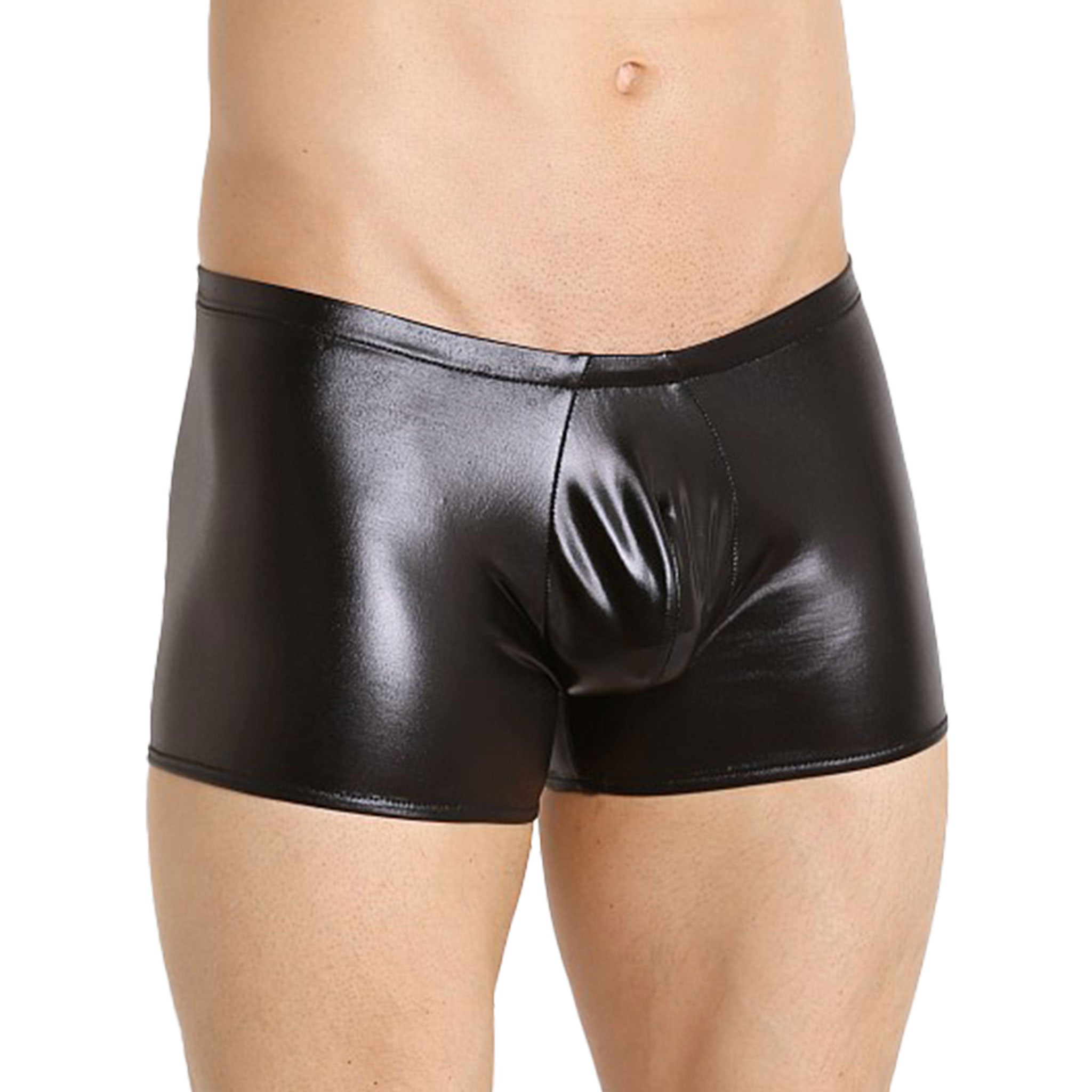 Polyester spandex wetlook wet-look faux-leather polyester-blend blended-fabric lingerie intimates underwear bottoms shorts boxer-briefs boxers crotch-pouch four-way shiny glossy stretch fetish fashion alt-fashion bdsm bdsm-fashion kinky kink erotic exotic male masculine masc mens menswear guys dudes gay black