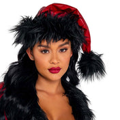 PVC vinyl faux-fur accessories headgear hats santa-hat floppy-hat fur-trim shiny glossy festive frisky fantastic fashion alt-fashion costume cosplay halloween holiday-gifts roleplay role-play santa-claus unisex red black