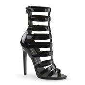 pvc strappy cage high heel sandals black glossy fetish heels stiletto 5 inch arch zip back pvc upper cage design sexy clubwear fetish footwear fetish factory