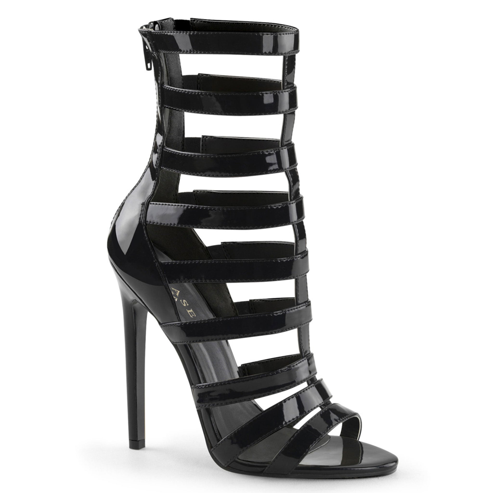 PVC vinyl accessories footwear shoes heels stiletto-heel sandals open-toed cage cage-design cage-upper high-arch zipper back-zip strappy shiny glossy sexy stunning fetish fashion alt-fashion clubwear kink kinky kinkwear costume cosplay halloween female femme feminine womens black