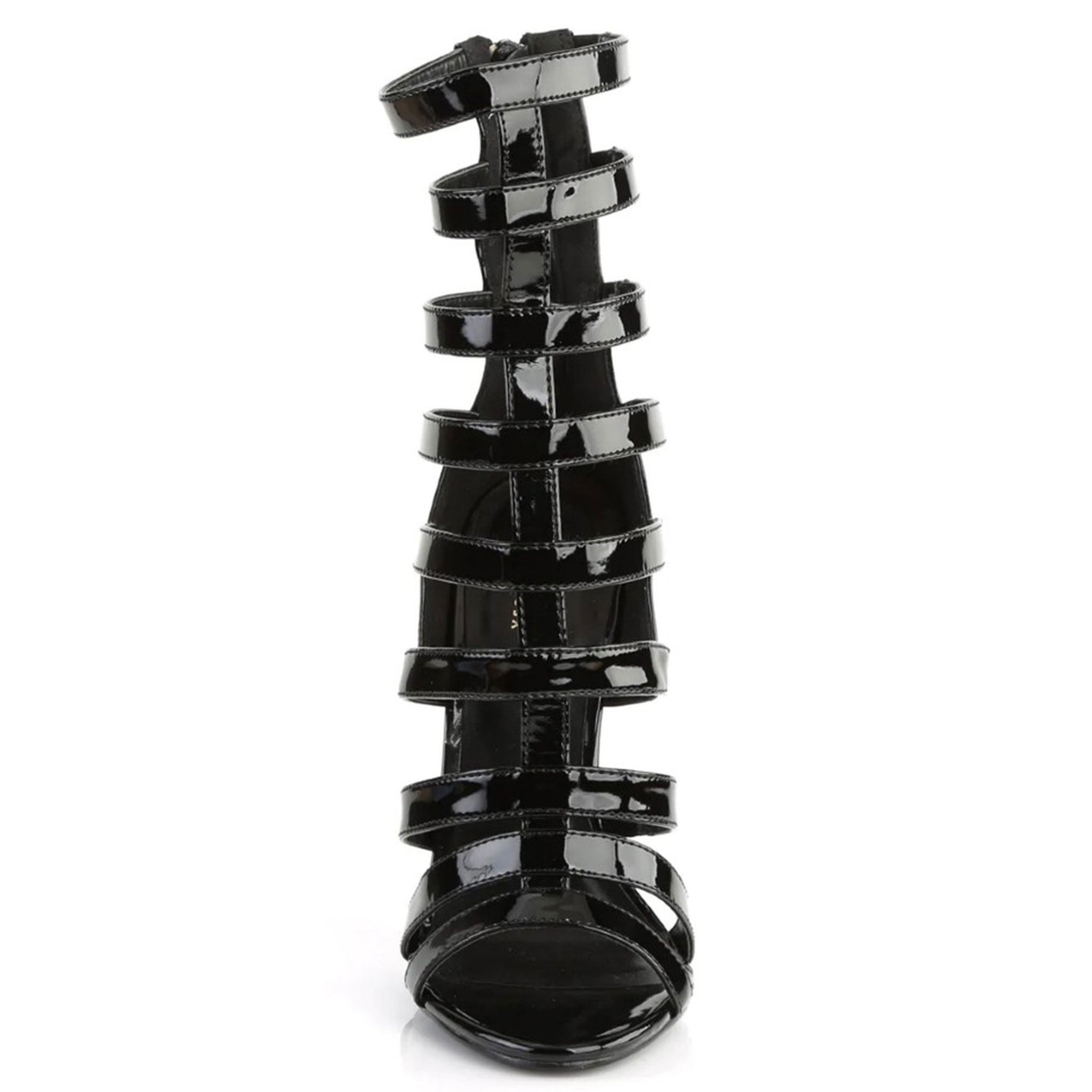 PVC vinyl accessories footwear shoes heels stiletto-heel sandals open-toed cage cage-design cage-upper high-arch zipper back-zip strappy shiny glossy sexy stunning fetish fashion alt-fashion clubwear kink kinky kinkwear costume cosplay halloween female femme feminine womens black