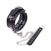 Leather faux-leather accessories neck restraint choker collar padded-collar padded lead leash chain-leash dual-layer tracking-chain D-ring detachable adjustable locking lockable locking-buckle spring-clasp soft matte-finish sleek fetish fashion alt-fashion alternative bedroom dungeon goth gothic cyber festivalwear bondage bdsm bdsm-gear bdsm-toys sub submissive submission submission-play kink kinky kinky-play kinky-toys kinkwear pet pet-play control roleplay role-play adult-toys unisex black