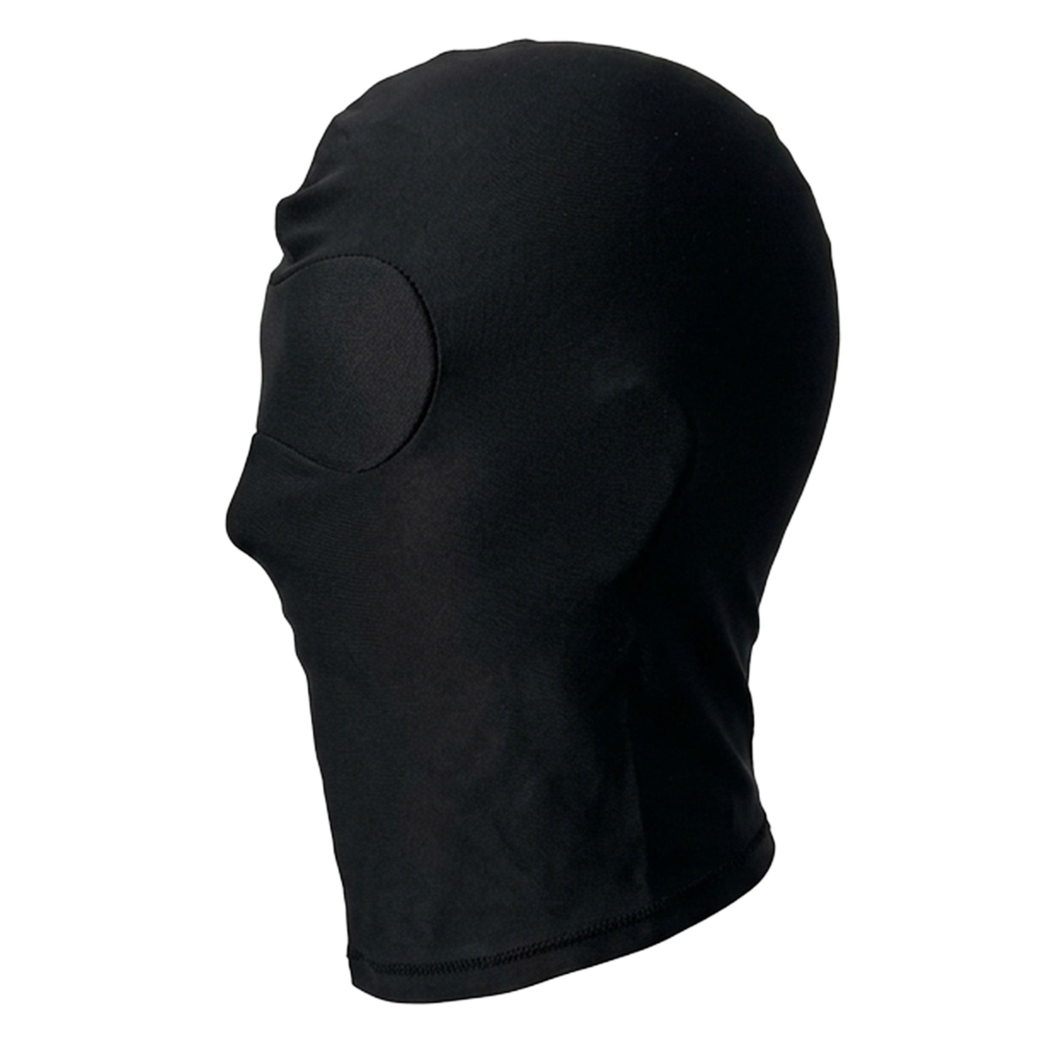 Spandex synthetic foam-padding nylon-foam nylon accessories hood mask balaclava full-face pullover pull-over padded-eyemask eye-mask blindfold stretchy durable resilient breathable alluring whimsical non-anatomical fetish fashion alt-fashion bondage bdsm bdsm-gear bdsm-toys kink kinky kinkwear sensory-sensory-play sensory-deprivation depersonalization costume cosplay halloween zentai zentai-mask unisex black