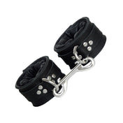 Leather latigo-leather chrome restraints wrist-restraints wrist-cuffs padded adjustable buckle locking lockable D-ring bondage bdsm bdsm-gear kink kinky kinky-play adult-toys black