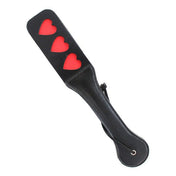 Leather PU-leather vegan-leather accessories paddle slapper star-imprint star-impression 3-hearts three-hearts heart-shaped handle-loop smooth flexible fetish fashion alt-fashion bdsm bondage bdsm-toys bdsm-play bdsm-gear impact impact-play impact-toys spanking pain punishment discipline valentines be-mine costume cosplay adult-toys unisex black