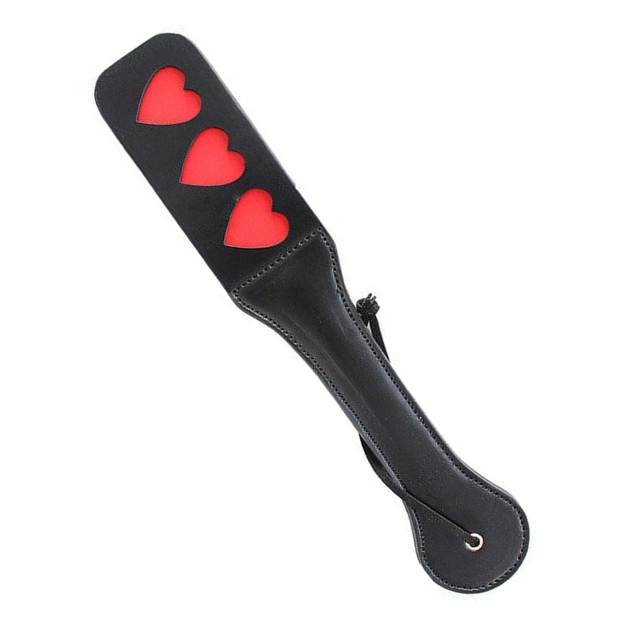Leather PU-leather vegan-leather accessories paddle slapper star-imprint star-impression 3-hearts three-hearts heart-shaped handle-loop smooth flexible fetish fashion alt-fashion bdsm bondage bdsm-toys bdsm-play bdsm-gear impact impact-play impact-toys spanking pain punishment discipline valentines be-mine costume cosplay adult-toys unisex black