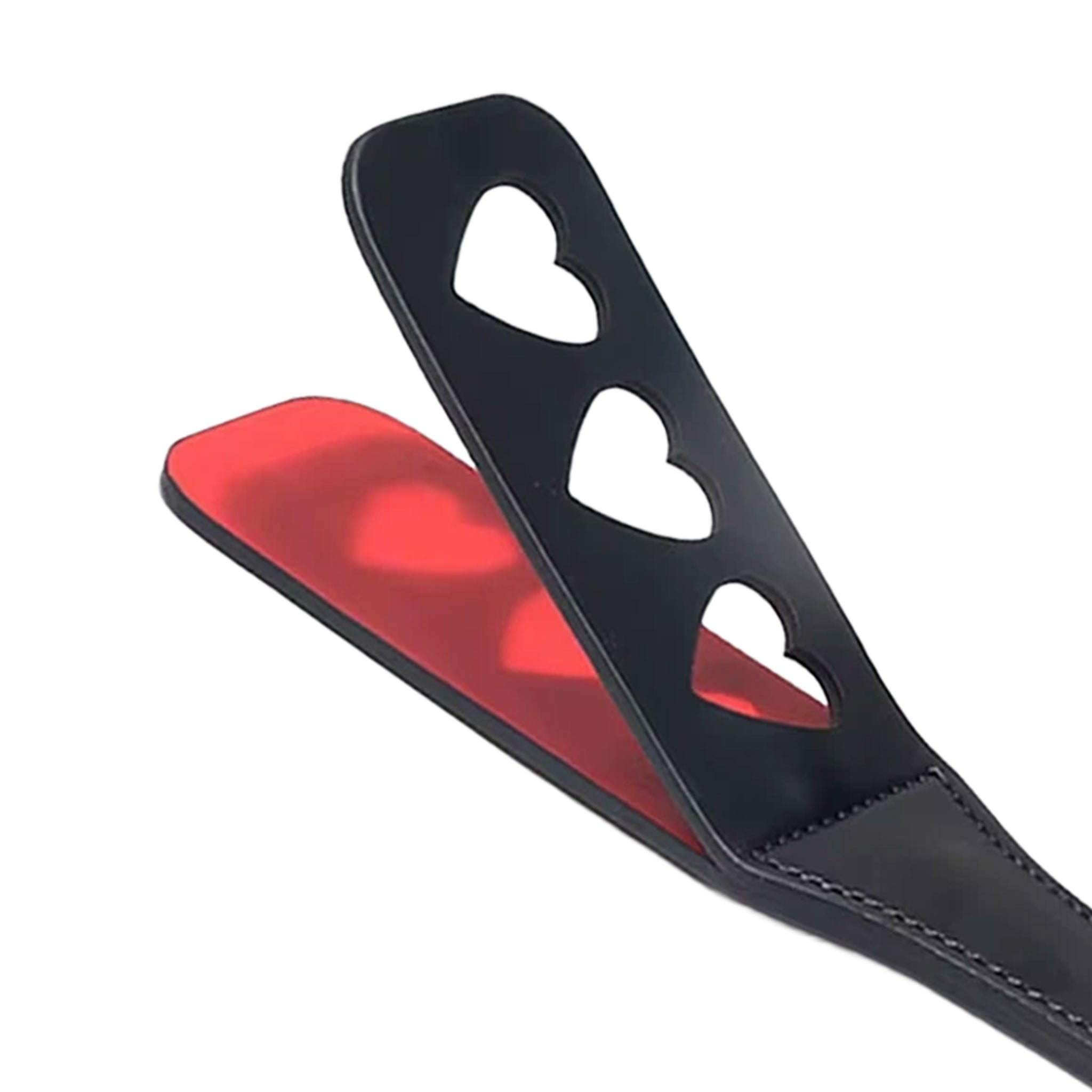 Leather PU-leather vegan-leather accessories paddle slapper star-imprint star-impression 3-hearts three-hearts heart-shaped handle-loop smooth flexible fetish fashion alt-fashion bdsm bondage bdsm-toys bdsm-play bdsm-gear impact impact-play impact-toys spanking pain punishment discipline valentines be-mine costume cosplay adult-toys unisex black