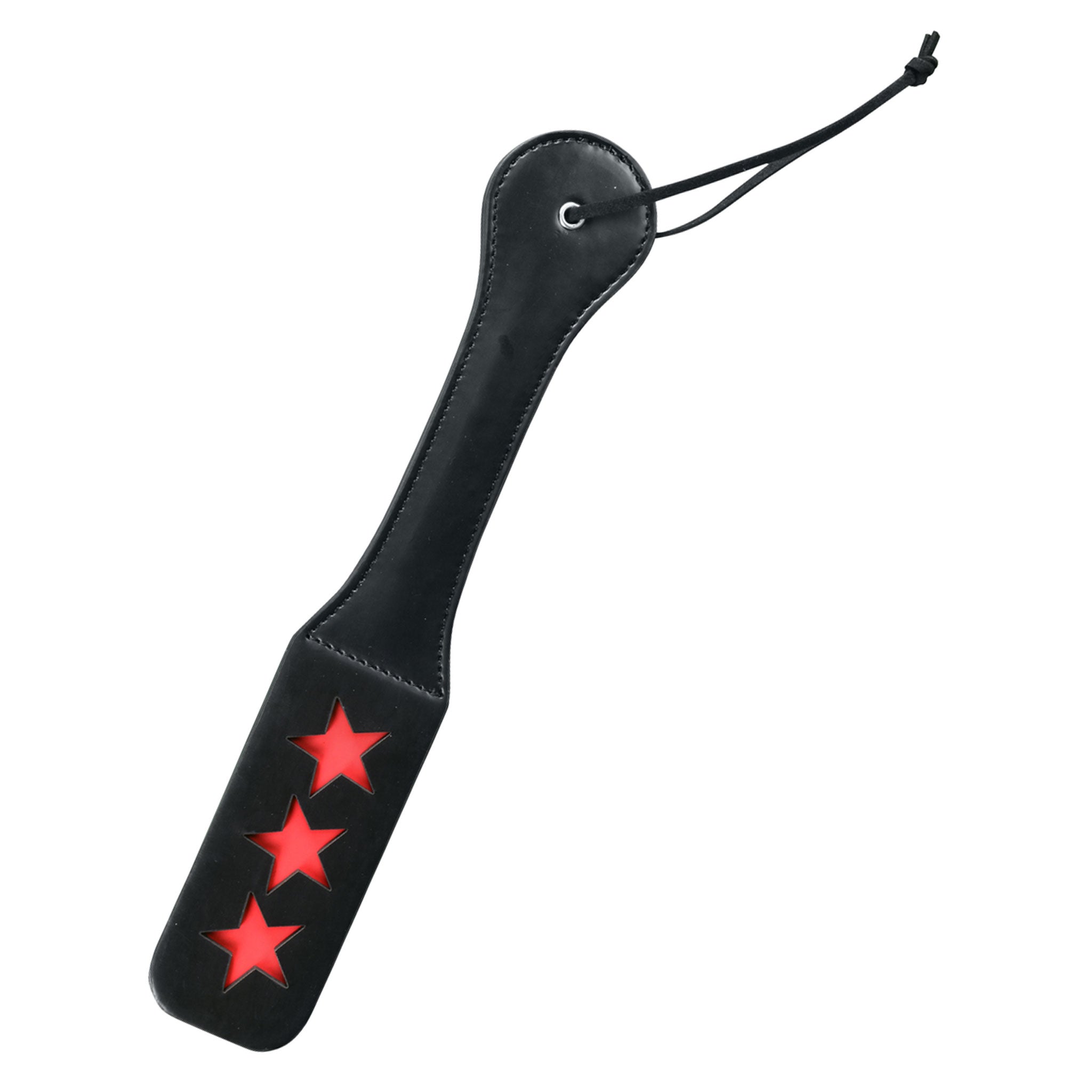Leather PU-leather accessories paddle slapper star-imprint star-impression 3-stars three-stars handle-loop smooth flexible fetish fashion alt-fashion bdsm bondage bdsm-toys bdsm-play bdsm-gear impact impact-play impact-toys spanking pain punishment discipline costume cosplay adult-toys unisex black