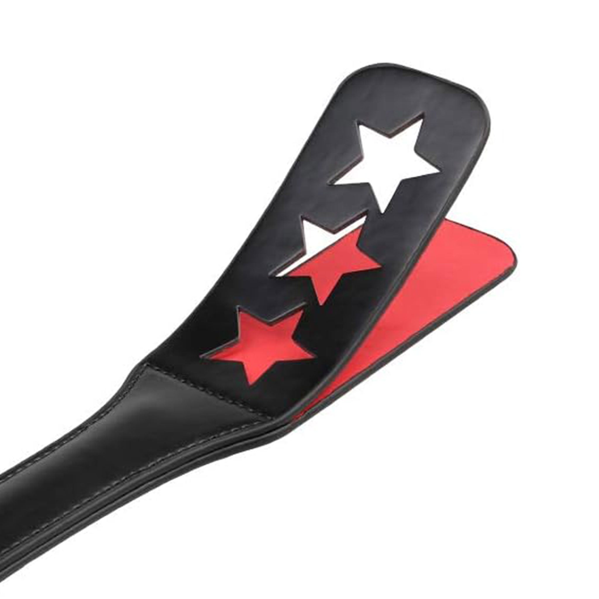 Leather PU-leather accessories paddle slapper star-imprint star-impression 3-stars three-stars handle-loop smooth flexible fetish fashion alt-fashion bdsm bondage bdsm-toys bdsm-play bdsm-gear impact impact-play impact-toys spanking pain punishment discipline costume cosplay adult-toys unisex black