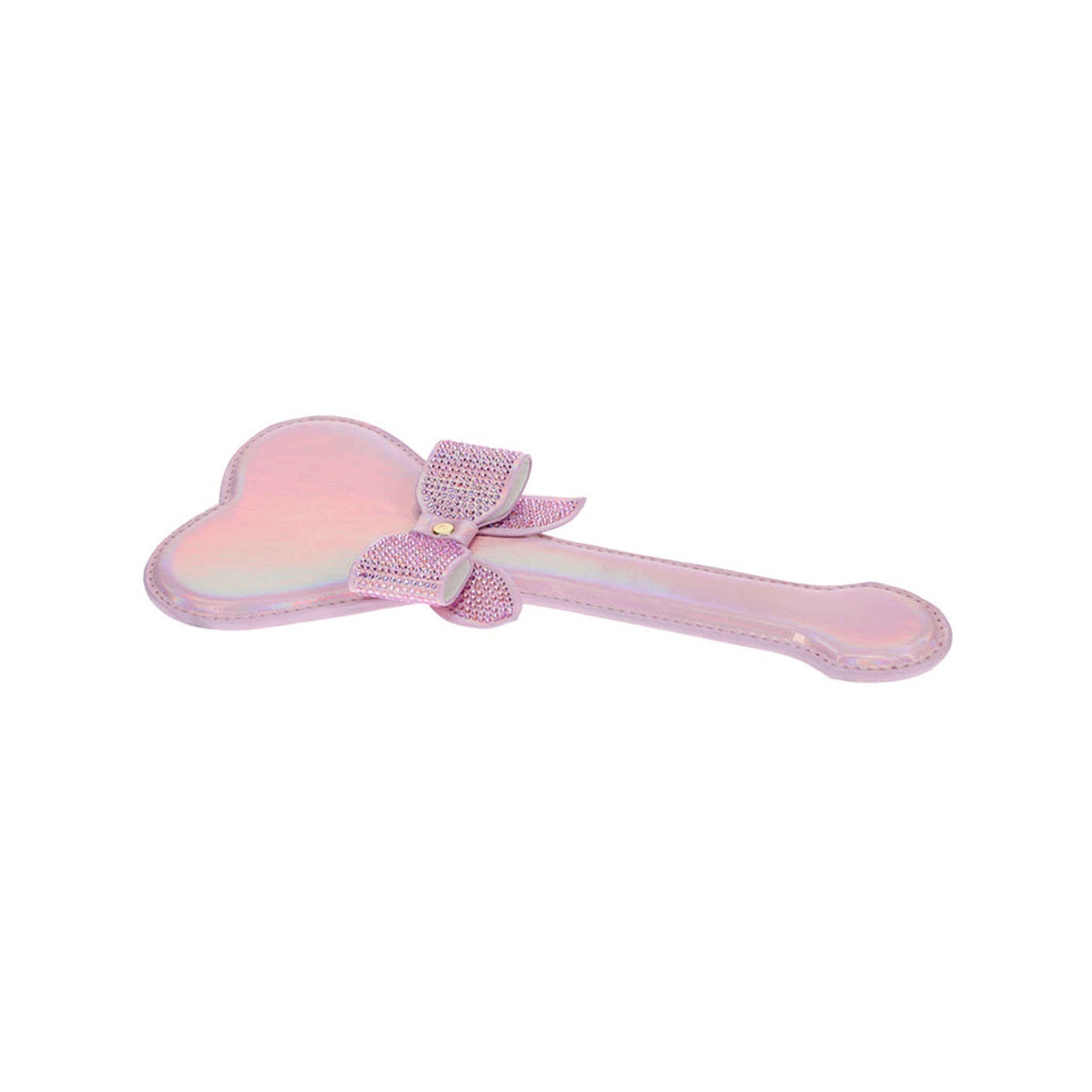 Leather bonded PU PVC iridescent holographic paddle spank spanking bow heart-shaped heart rhinestone dazzling bdsm bdsm-gear kink kinky kinky-play impact impact-play impact-toys fetish playful paris accessories pink baby-pink